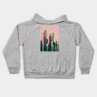 Pink and green cactus in watercolor Kids Hoodie